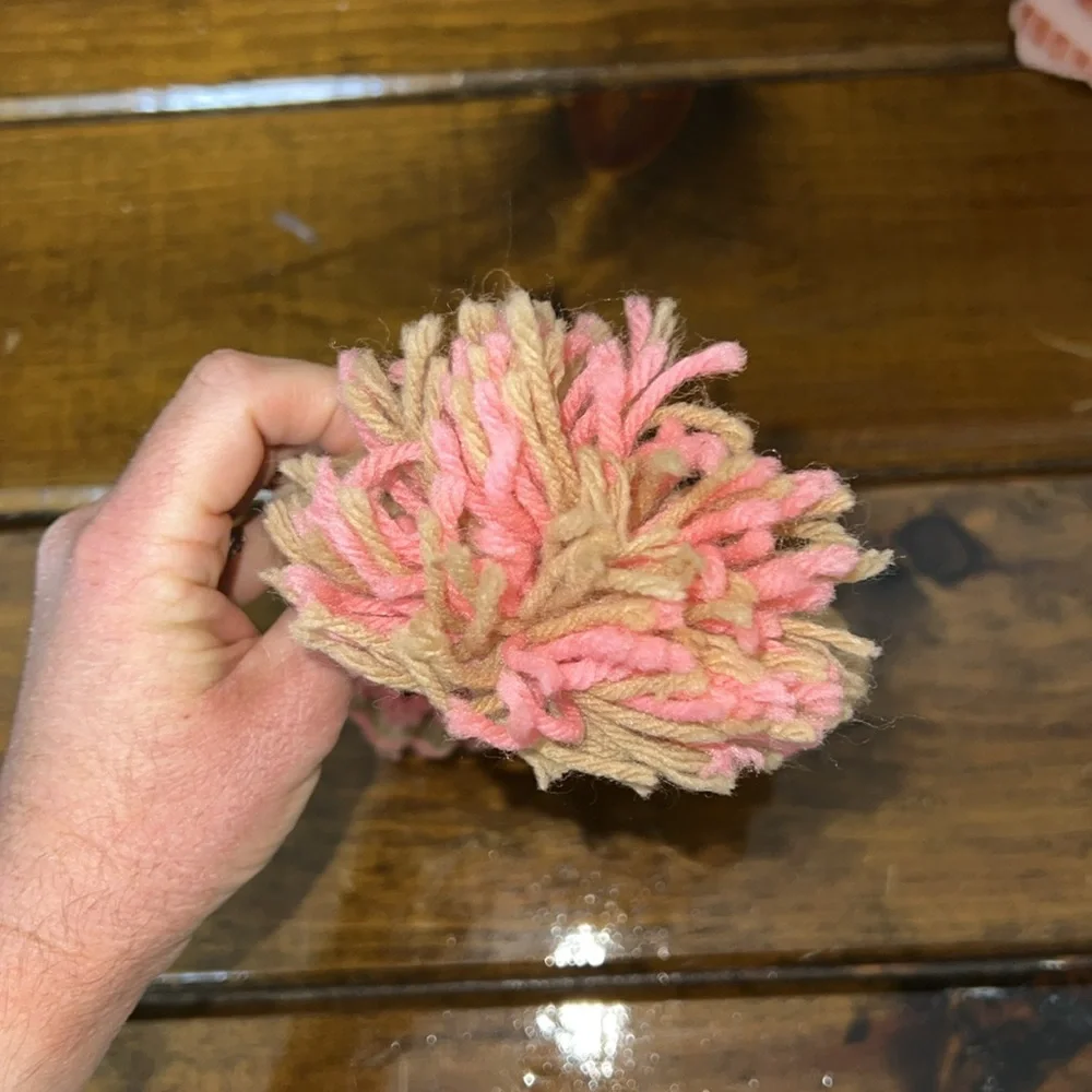 Hand Knit Tan &‎ Pink Girl’s Hat- OS